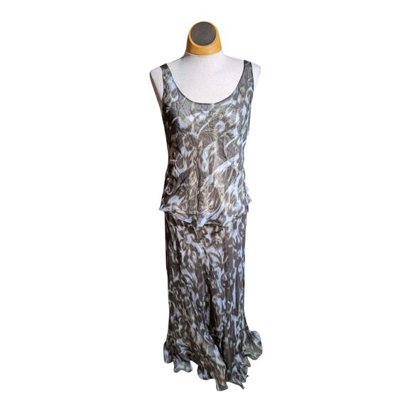 Peter Cohen 2 Pc 100% Silk Gray White Abstract Print Tank Top Skirt Set Sz S - Picture 2 of 5